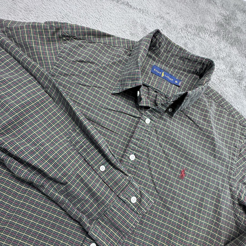 Polo Ralph Lauren Men's XL Button Down Long Sleeve‎ Plaid Pattern Shirt Red Logo